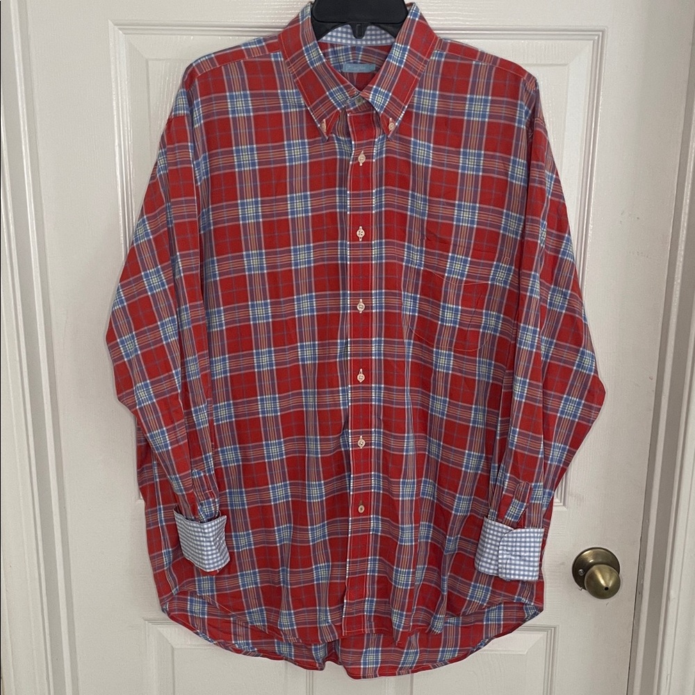 J. McLaughlin Red and Blue Plaid Button Down Shirt